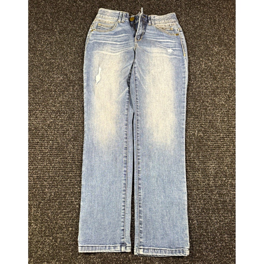 Democracy Jeans Womens 4 Light Wash Distressed Stretch Straight Leg Denim Blue